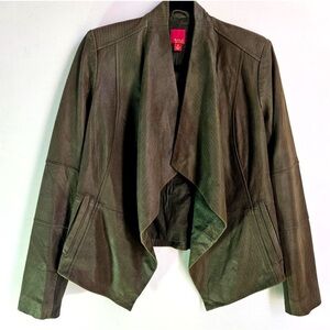 G.I.L.I. Gili Green Leather Jacket Waterfall Open Front Peplum Back